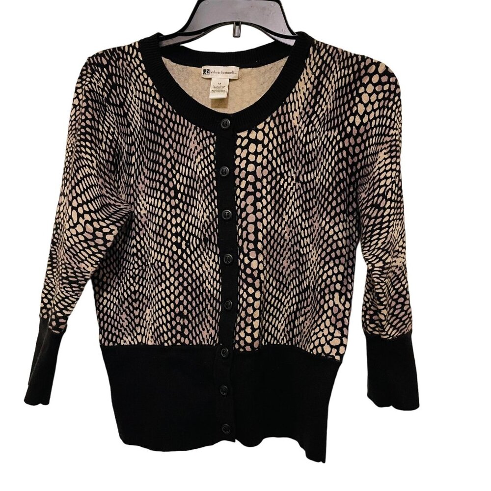 Valerie Bertinelli Women's M Cardigan Sweater 70% Cotton 30% Nylon Black & Beige